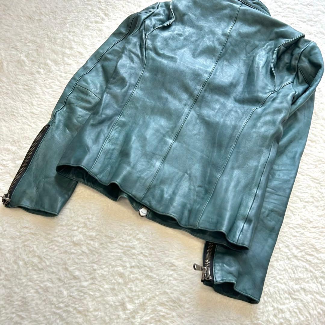 【希少】SHELLAC カウレザー シングルライダース y2k ブルー 46