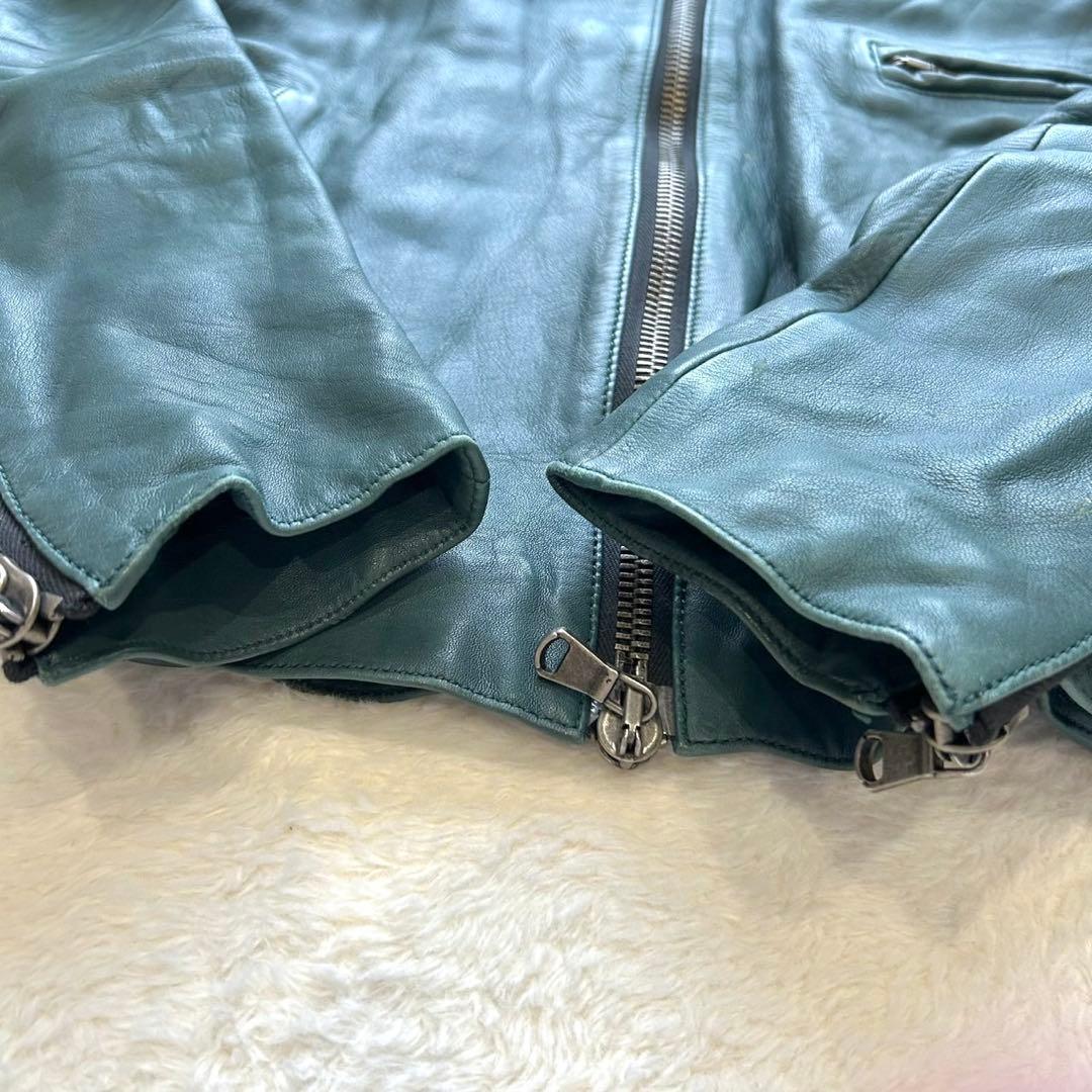 【希少】SHELLAC カウレザー シングルライダース y2k ブルー 46