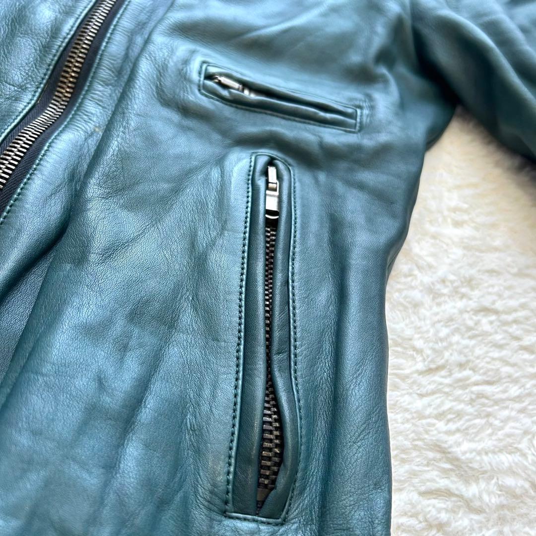 【希少】SHELLAC カウレザー シングルライダース y2k ブルー 46