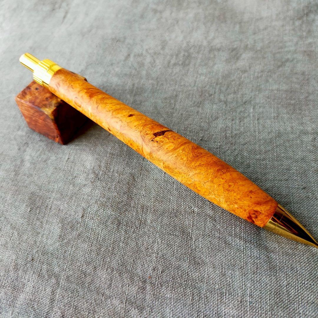 ハンドメイド　木軸シャープぺン　極上　花梨瘤　0.5mm　天然木　ゴールド