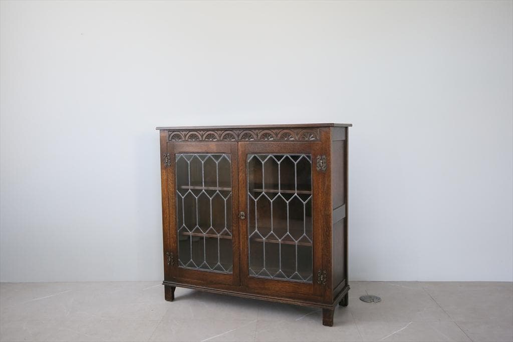 英国アンティークJC製ブックケースキャビネット/本棚/食器棚/飾り棚(91-55