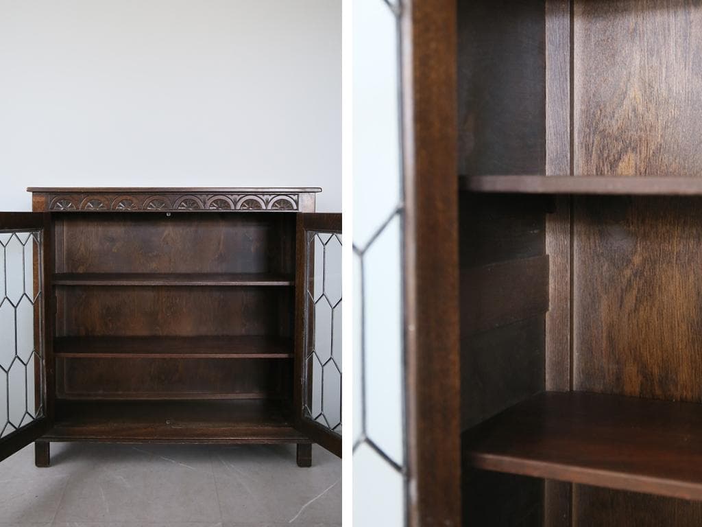 英国アンティークJC製ブックケースキャビネット/本棚/食器棚/飾り棚(91-55