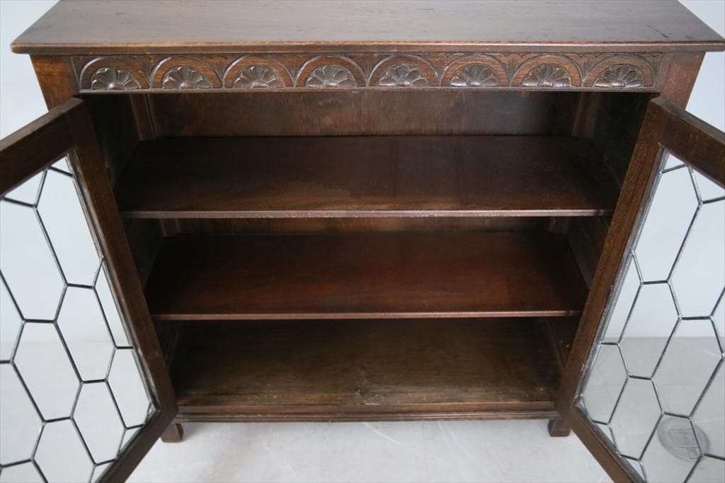 英国アンティークJC製ブックケースキャビネット/本棚/食器棚/飾り棚(91-55