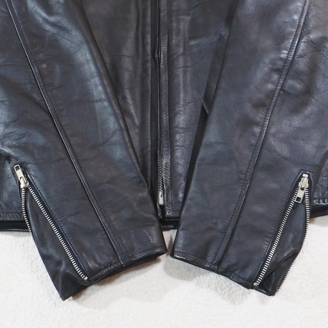 アメリカンノスタルジア ライダースジャケット 本革 ブラック 肉厚レザー XL