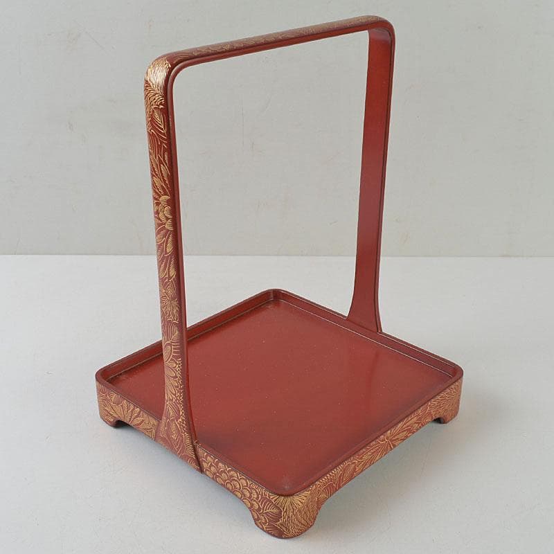 ゆりる　輪島塗　沈金蒔絵　菊彫文　手提四段重箱　共箱　M　R9137H