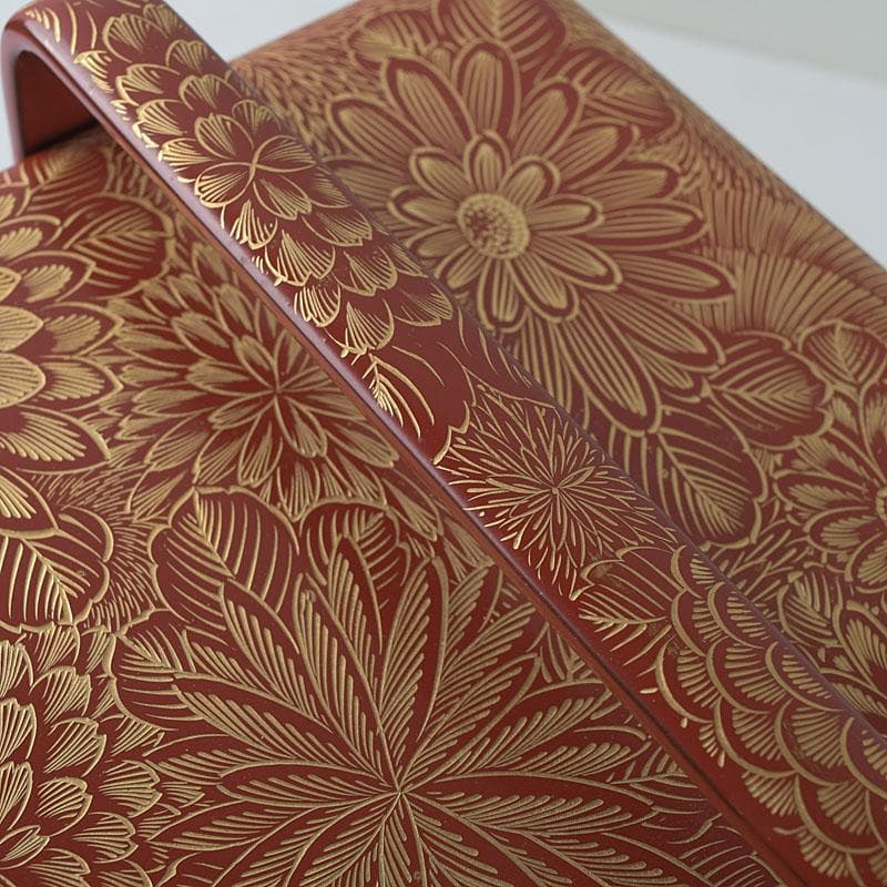 ゆりる　輪島塗　沈金蒔絵　菊彫文　手提四段重箱　共箱　M　R9137H