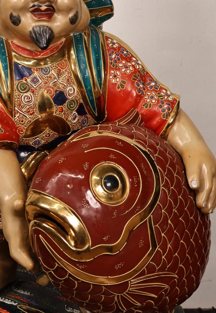 九谷焼　峰光 銘　色絵金彩　恵比寿像　七福神　置物　高さ約62cm　BK125