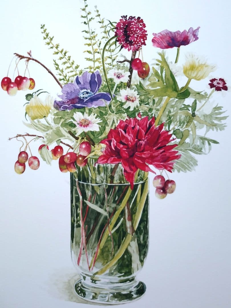 版画 額装品 柘植彩子 花の水彩画 ジクレー 限定 木製フレーム付 ボタニカル