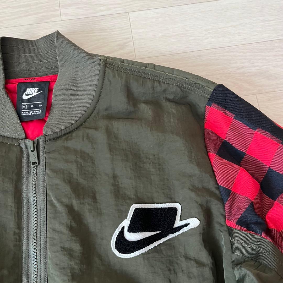 XLサイズ NIKE ナイキ スリーブチェック ボンバージャケット MA-1 赤