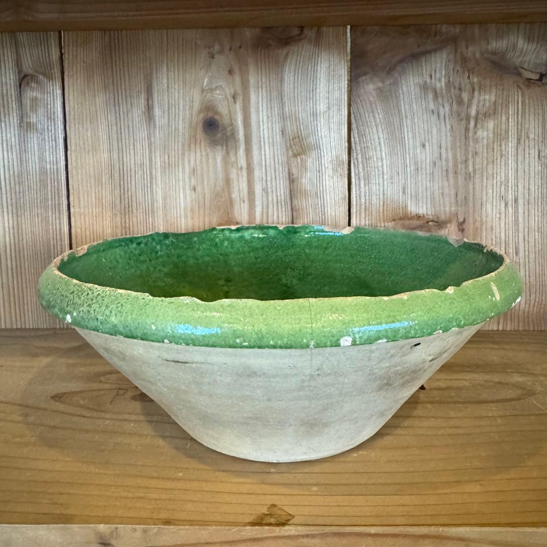 フランス 19世紀 緑釉片口ボウル 鉢 アンティーク 民藝 古道具 ビンテージ