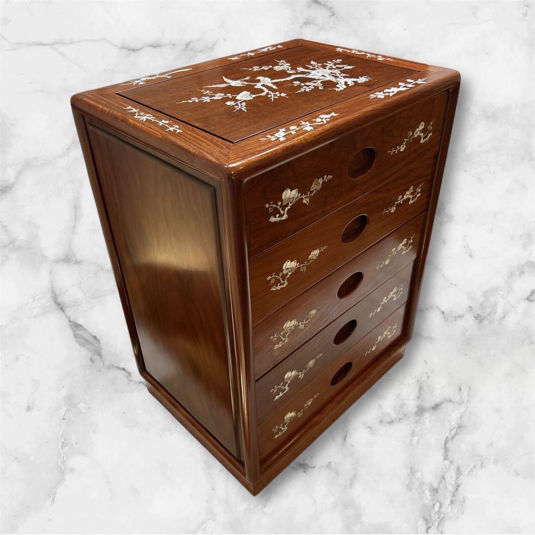 骨董品 螺鈿細工 チェスト タンス 五段チェスト 小物収納 木製 引き出し 螺鈿