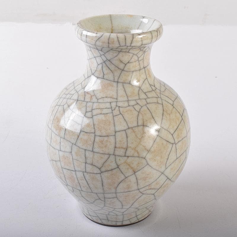 中国　大明成化年製　哥窯　白磁　金糸鉄線　氷裂文瓶　M　R7931E