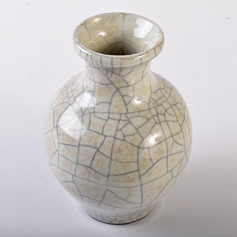 中国　大明成化年製　哥窯　白磁　金糸鉄線　氷裂文瓶　M　R7931E