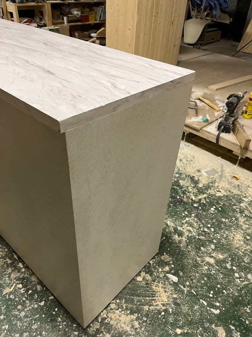 現品処分品　メラミン　キッチンテーブルホワイト木製テーブル 引き出し4つ付き