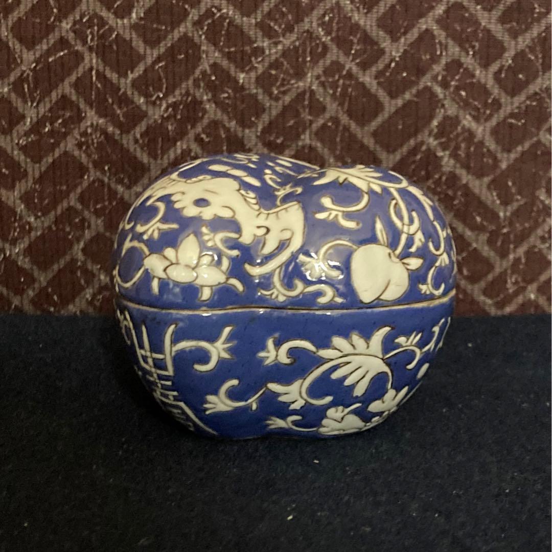 清代　同治年製　蝙蝠文合子　香合