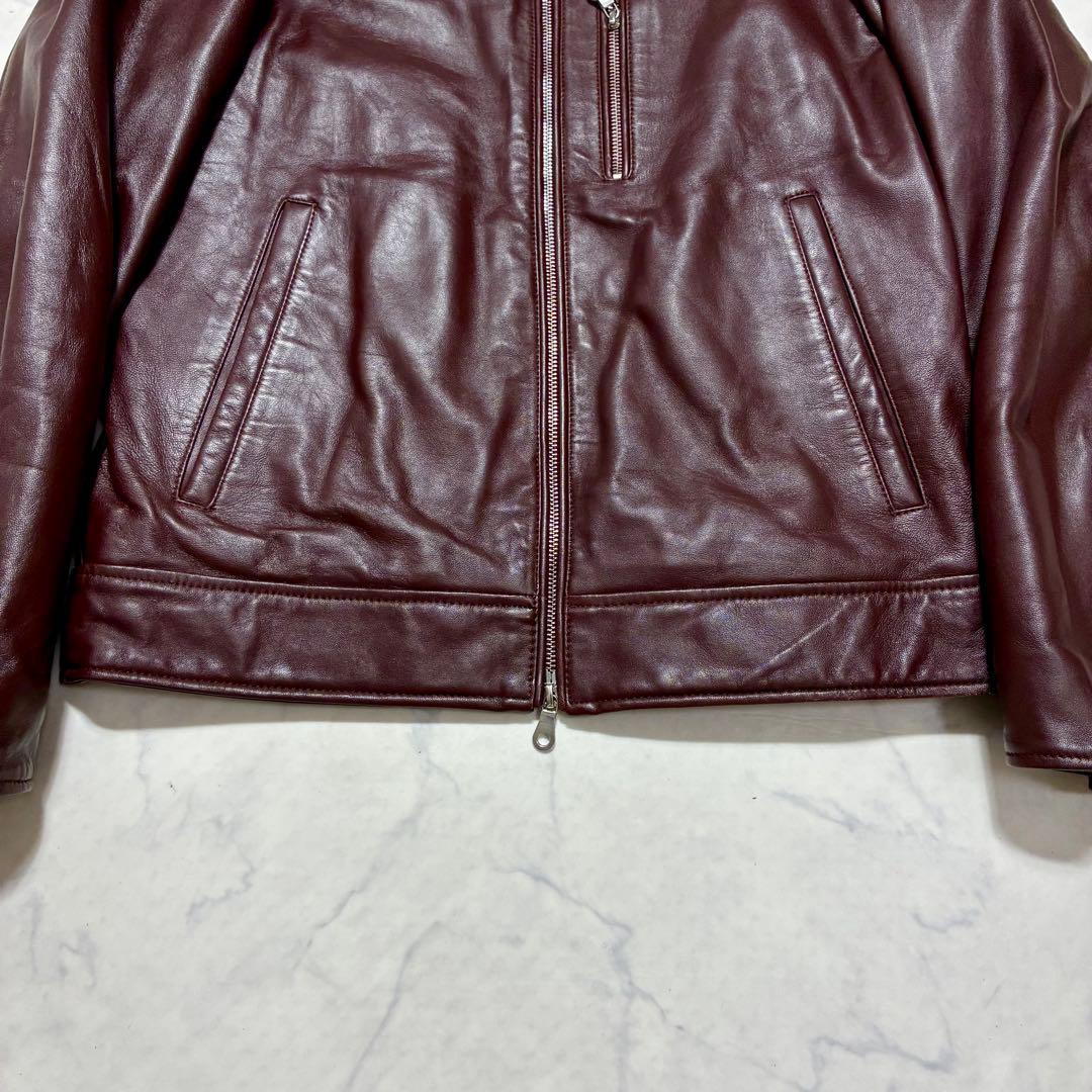 ナノユニバース ライダースジャケット シングル キルティング 羊革 ボルドー M