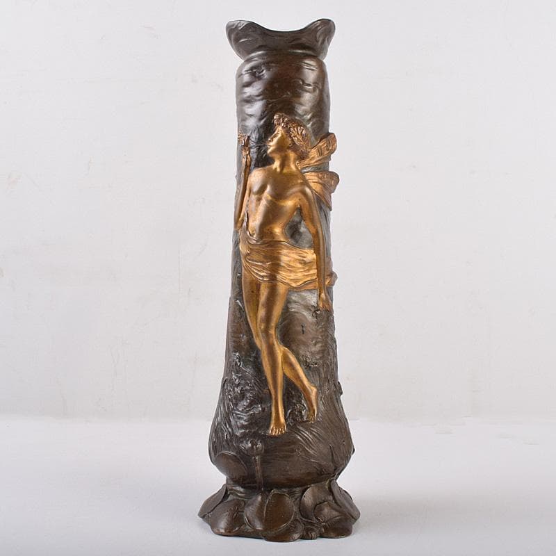 西洋美術　シャルル・ロシェ　ブロンズ　男性像刻　花瓶　M　R8972