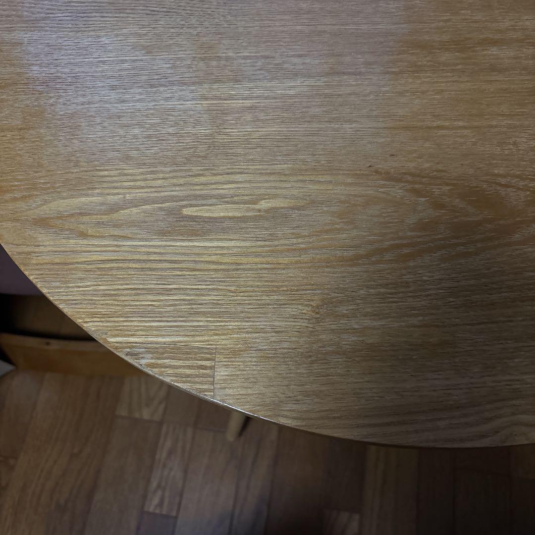 美品】オシャレ ラウンド カフェテーブル オーク材 丸 ４本脚 北欧ハイテーブル