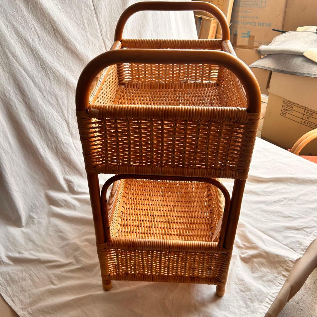 【新品】ラタン製2段収納ラック•アウトレット品