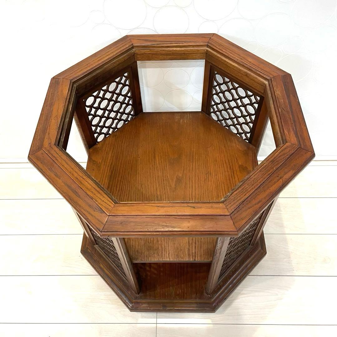 【希少】八角形 ガラス天板 サイドテーブル 高級 ヴィンテージ　キャスター付き