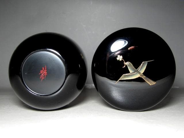 ＜お値引中＞鈴谷鉄五郎 鳥蒔絵 中棗 裏千家十五代 鵬雲斎花押 　v97