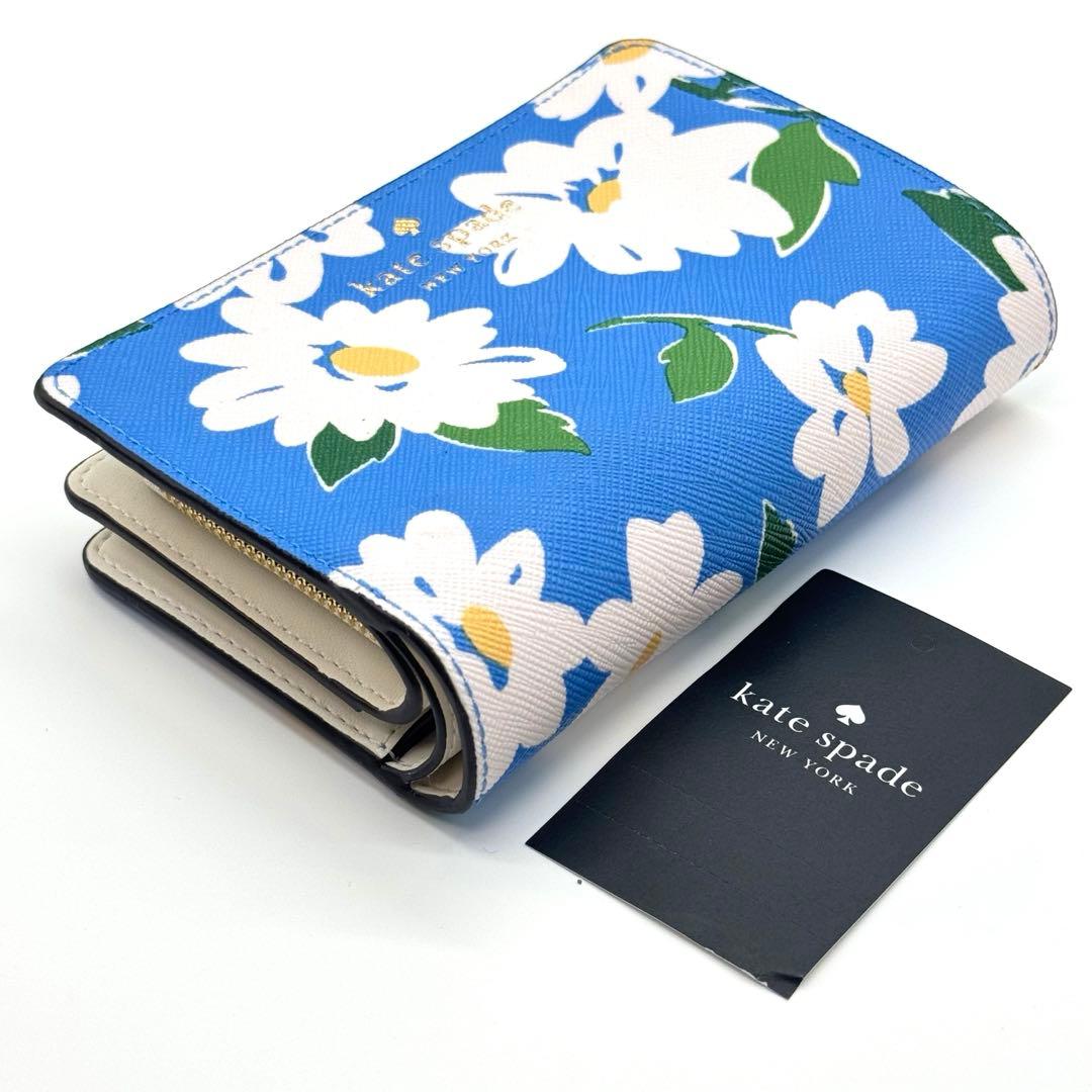 【新品】 ケイトスペード Kate spade 花柄 折り財布 青