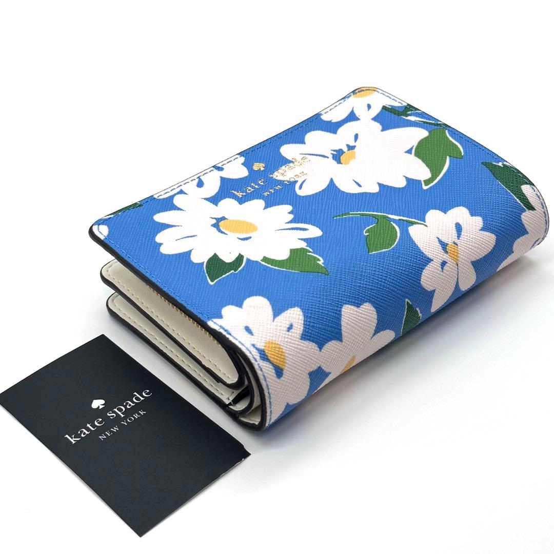 【新品】 ケイトスペード Kate spade 花柄 折り財布 青