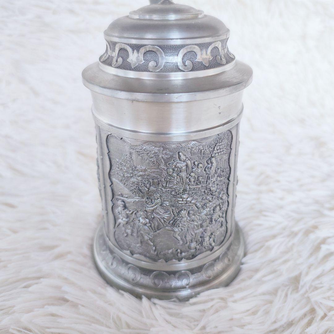 ピューター ビアマグ ビアジョッキ アンティーク ヴィンテージ 錫製 彫刻 細工