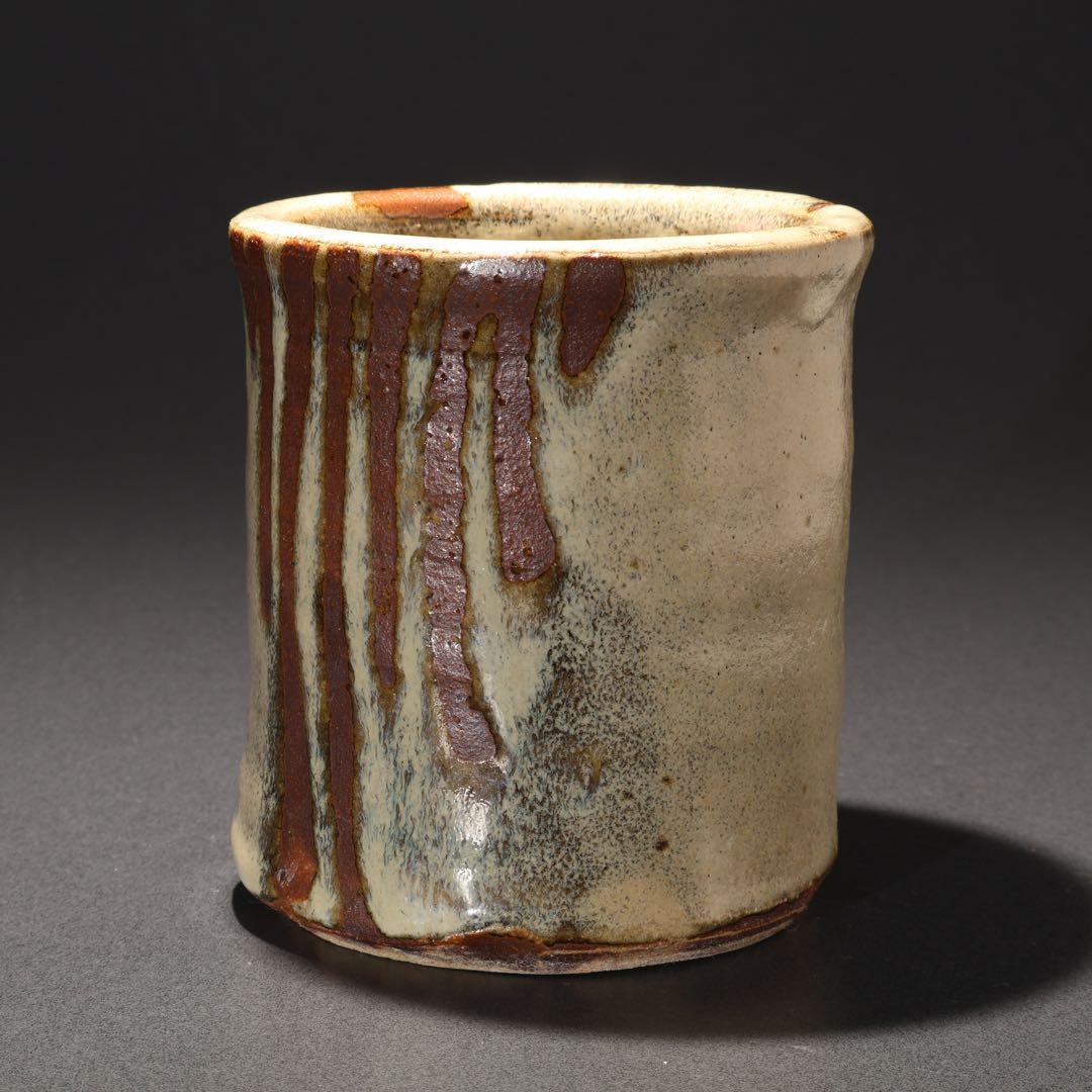 浜田庄司　白釉抜絵筆立て　人間国宝　R1614K2