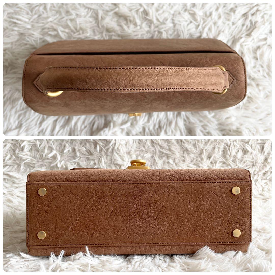 美品 エレファントレザー 2way ショルダーバッグ ゴールド金具 モカブラウン