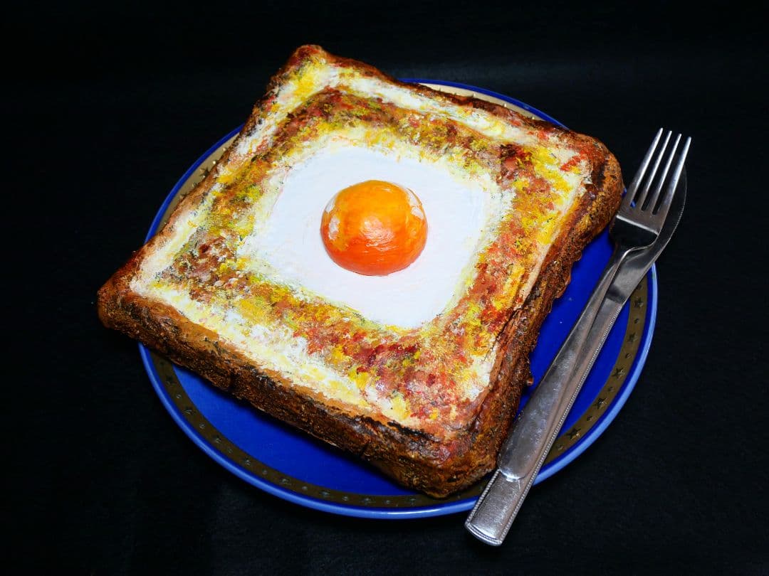 油絵 絵画 アートパネル【目玉トースト】