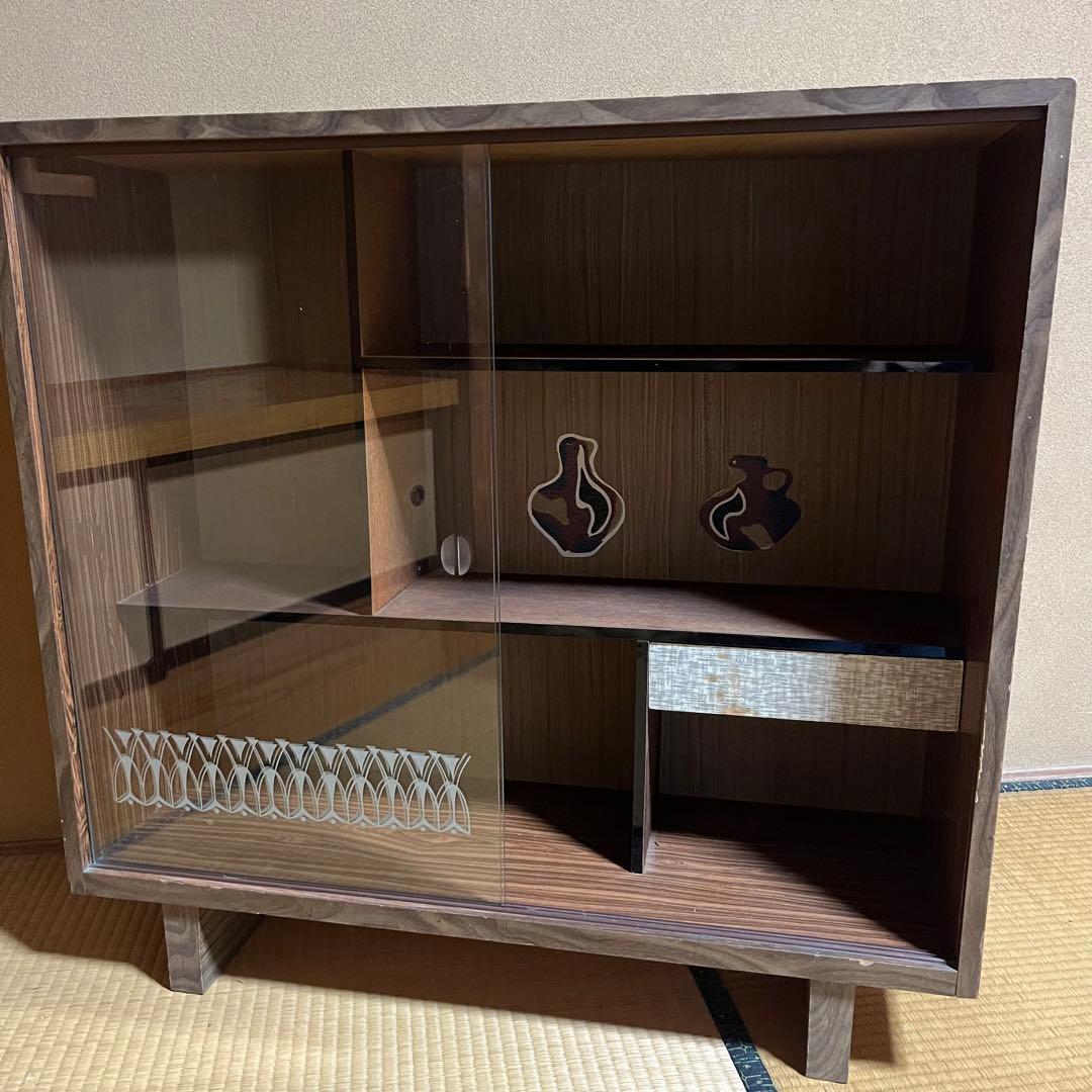 9/10まで！　昭和レトロ　キャビネット　彫りガラス　引き出し付き