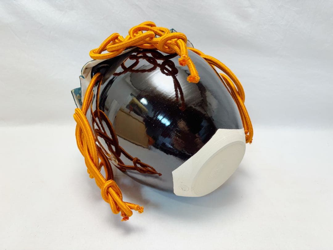 ほぼ未使用 茶道具 平安 山川厳造 茶壺 飾壺 正絹 飾網紐付 四つ耳壷 共箱