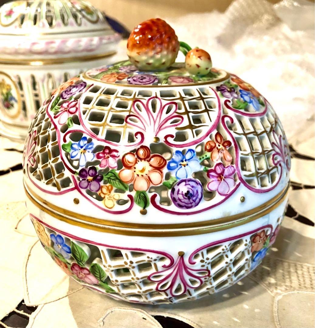 ヘレンド★特大透かしボンボニエール ★希少★17.5cm☆アンティーク金彩♪値下