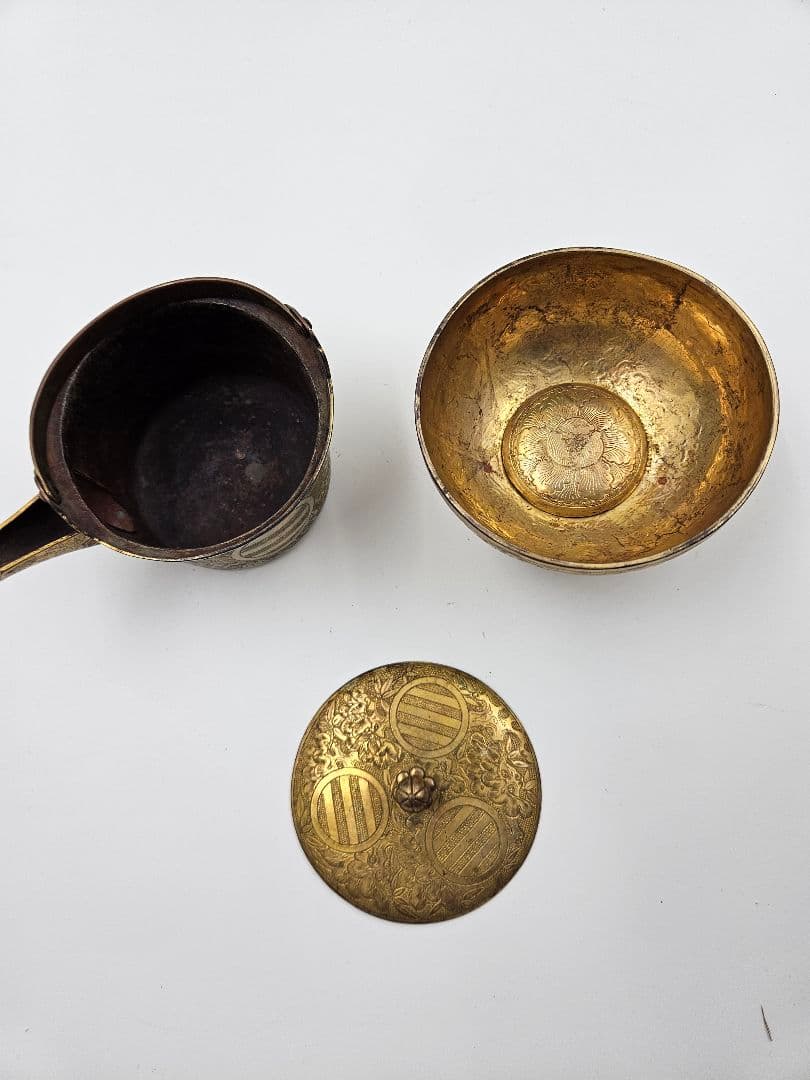 吉川家伝来 大名婚礼調度品 金銅化粧道具2点 江戸時代 吉川家家紋 大珍品