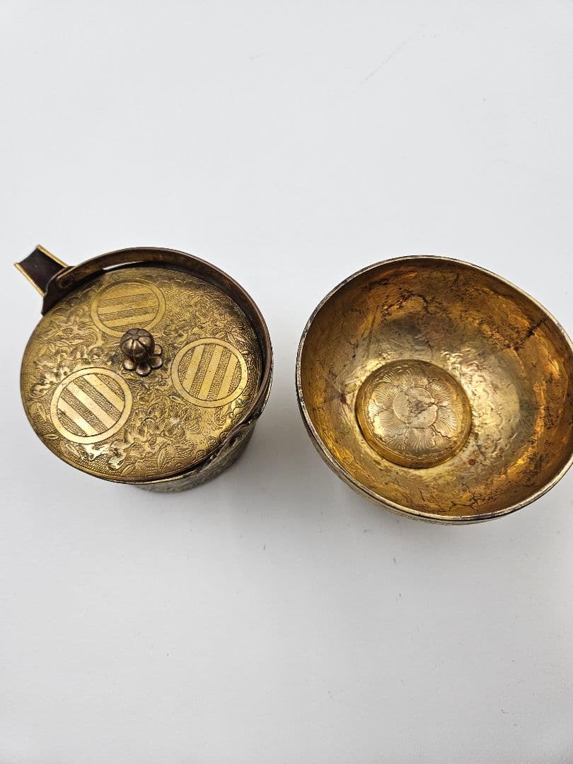 吉川家伝来 大名婚礼調度品 金銅化粧道具2点 江戸時代 吉川家家紋 大珍品