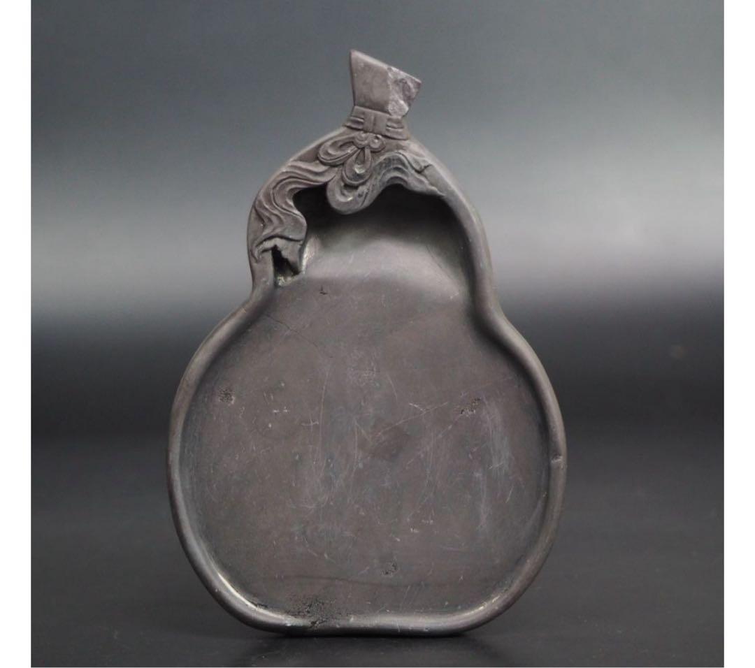 送料無料　時代物　瓢箪彫端渓硯　書道具