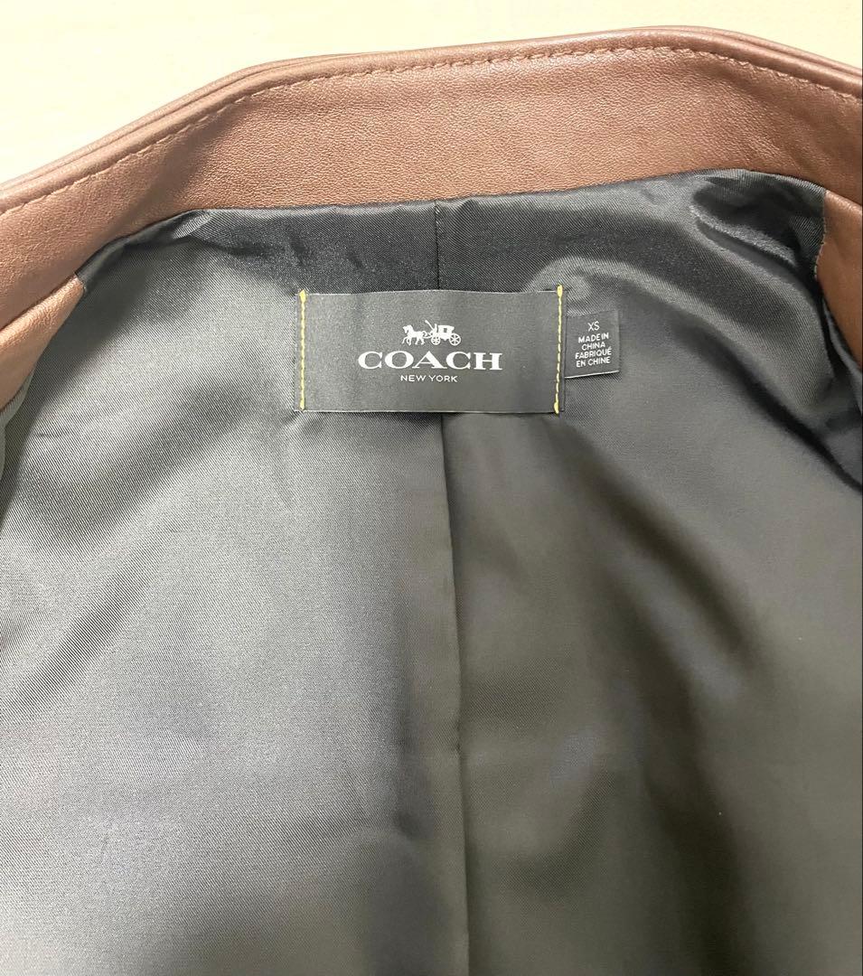 COACH F33779 羊革 ブラウン シングルライダースジャケットXS