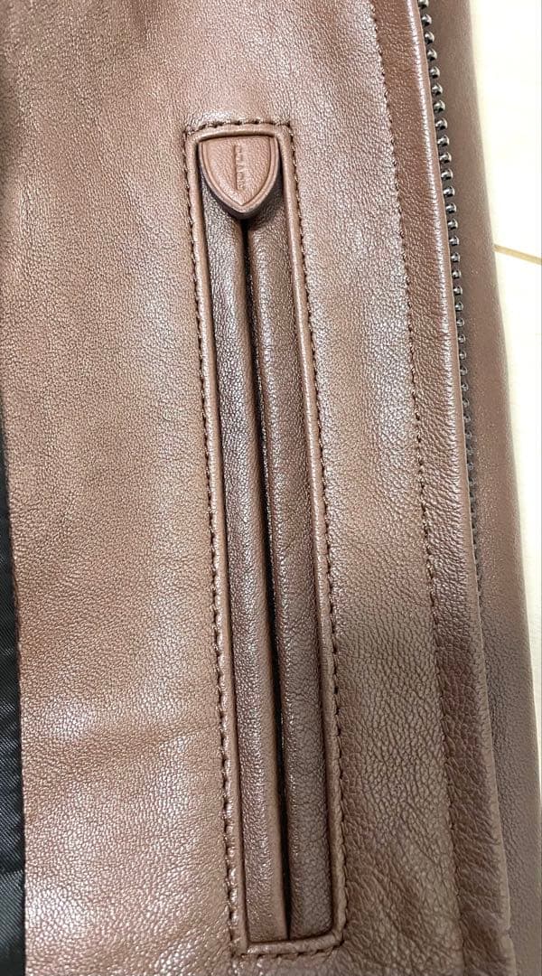 COACH F33779 羊革 ブラウン シングルライダースジャケットXS