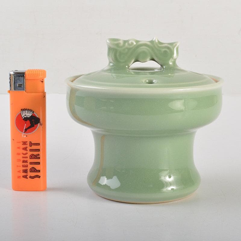 茶道具　京焼　清水焼　平安　加藤渓山作　天龍寺青磁　辰香炉　共箱　C　6585