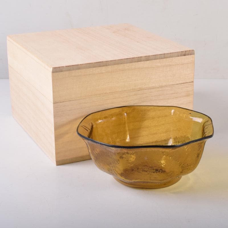 アンティーク　ガラス工芸　八角皿　時代箱付　V　7488