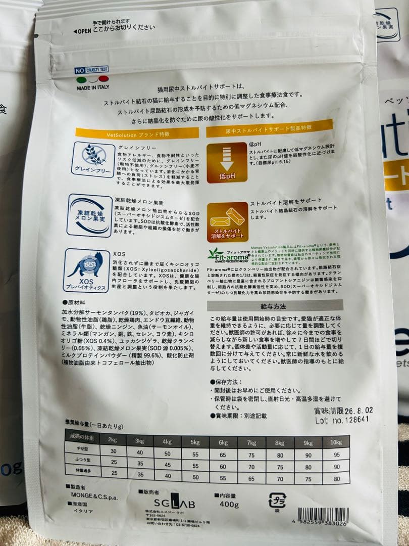 VetSolution 尿中ストルバイトサポート 400g & 2kg 2袋ずつ