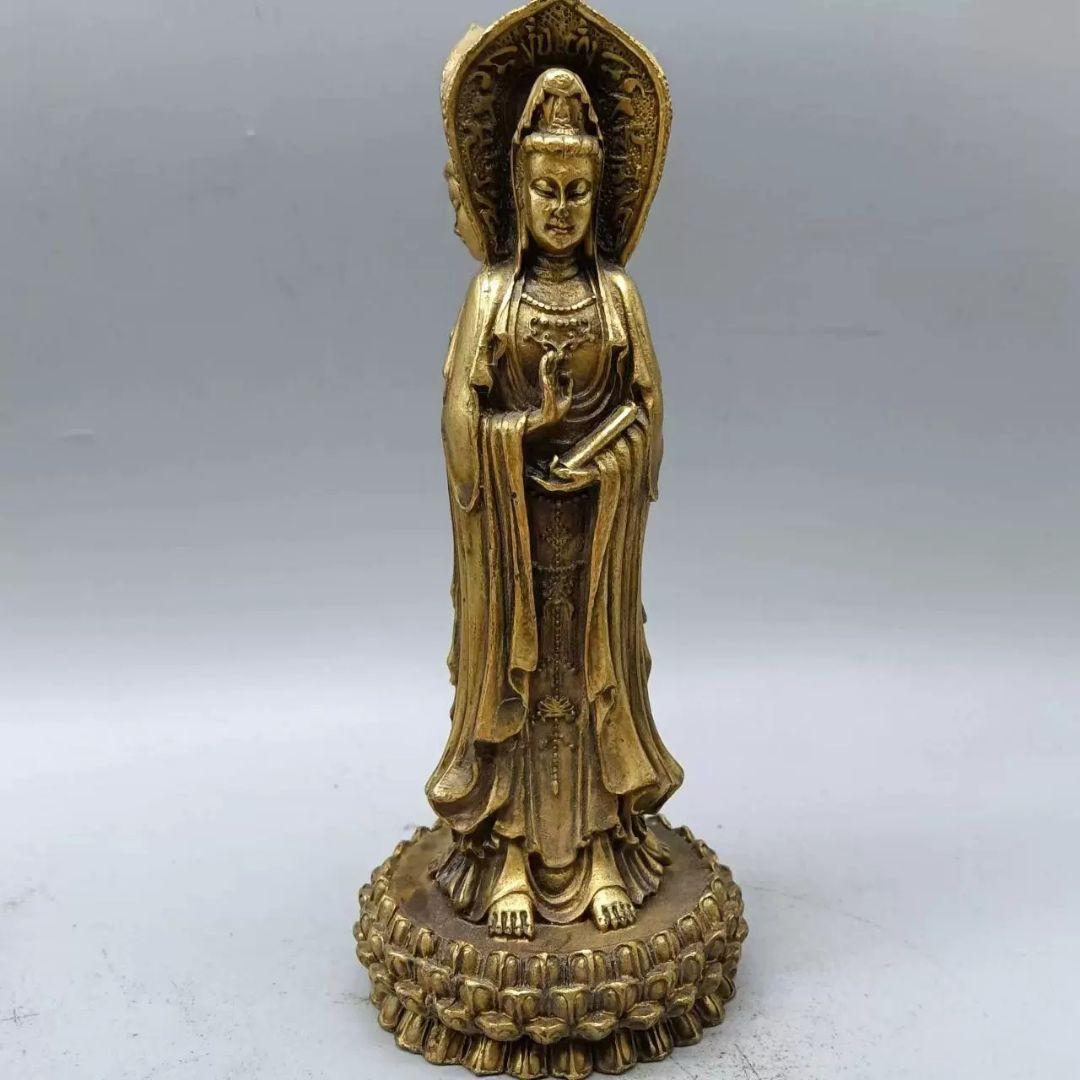 仏教美術 三面観音菩薩仏像 銅製 仏像 彫刻 置物 開運 風水