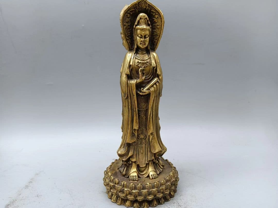 仏教美術 三面観音菩薩仏像 銅製 仏像 彫刻 置物 開運 風水