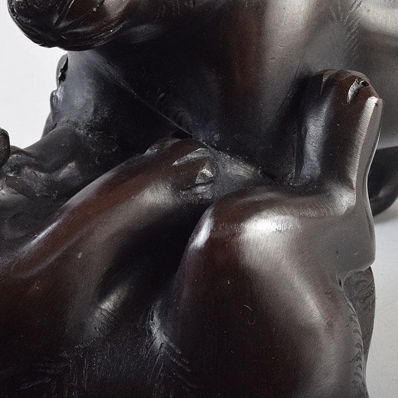 金工師　秀山作　鋳銅　戯れる子犬　置物　共箱　M　R9214