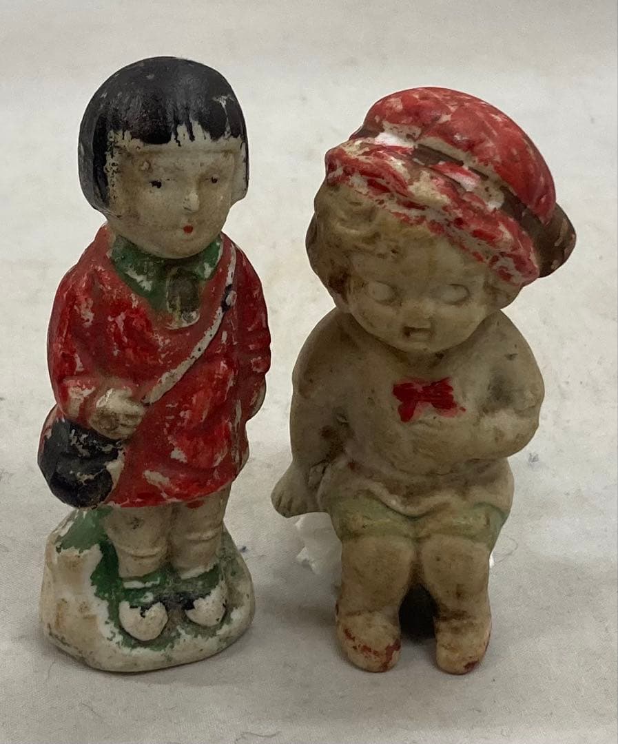 B427b「陶磁器人形 6体」戦前　レトロ　ヴィンテージ　男子　女子