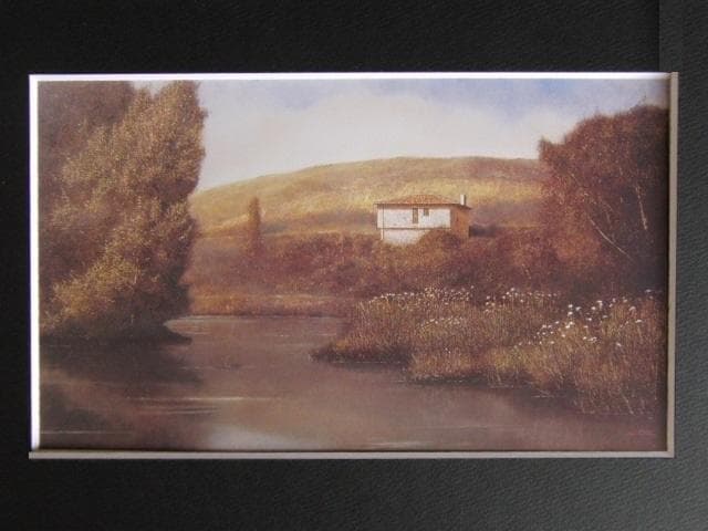 中司満夫、水辺の家、希少な額装用画集より、新品高級額装付、状態良好