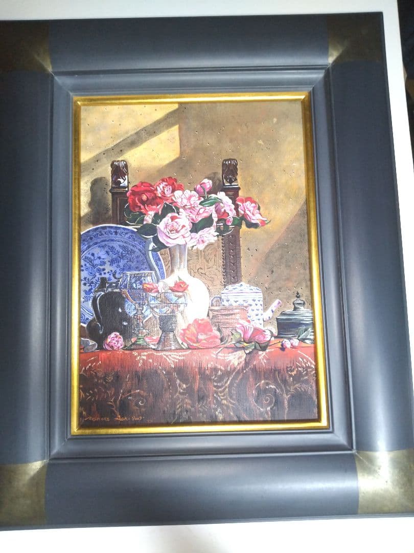 青木敏郎、絵画、油彩F４椿、レーマ杯、染付皿、高級額縁、肉筆、森本草介、山下清