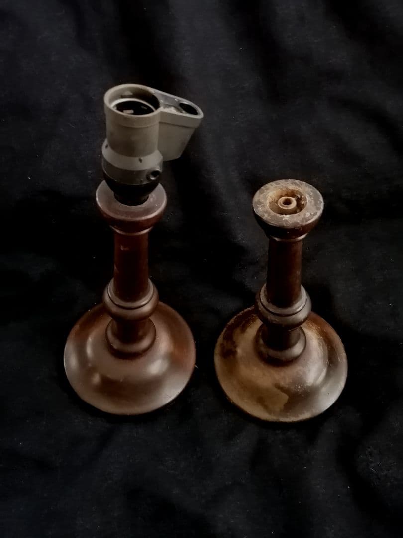 松本民芸 ミズメザクラ 無垢材 アンティークD型 木製スタンドのみ2本セット