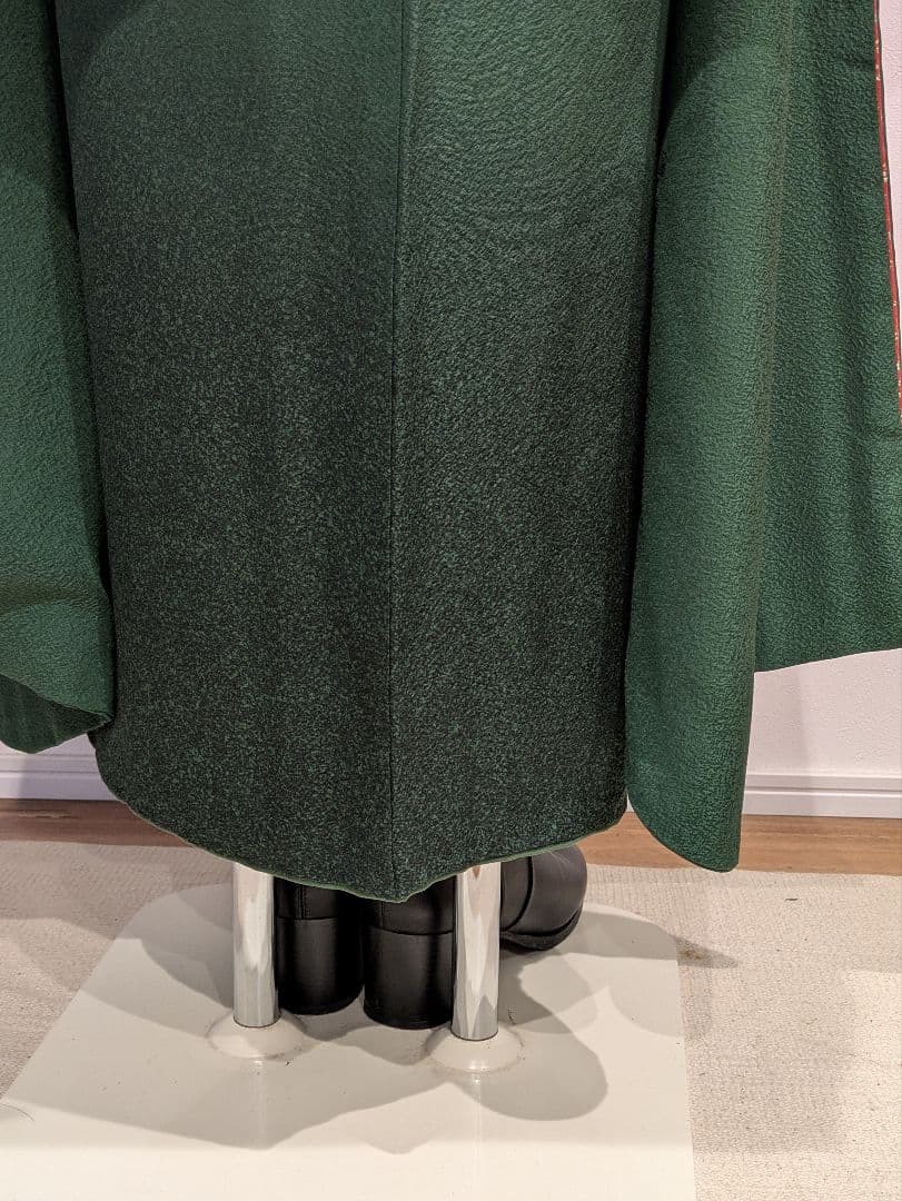 振袖フルセット 身丈165裄69.5 色無地 緑 三つ紋 逸品